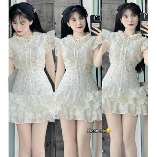 Đầm hoa tay tiên phối đuôi bèo tầng