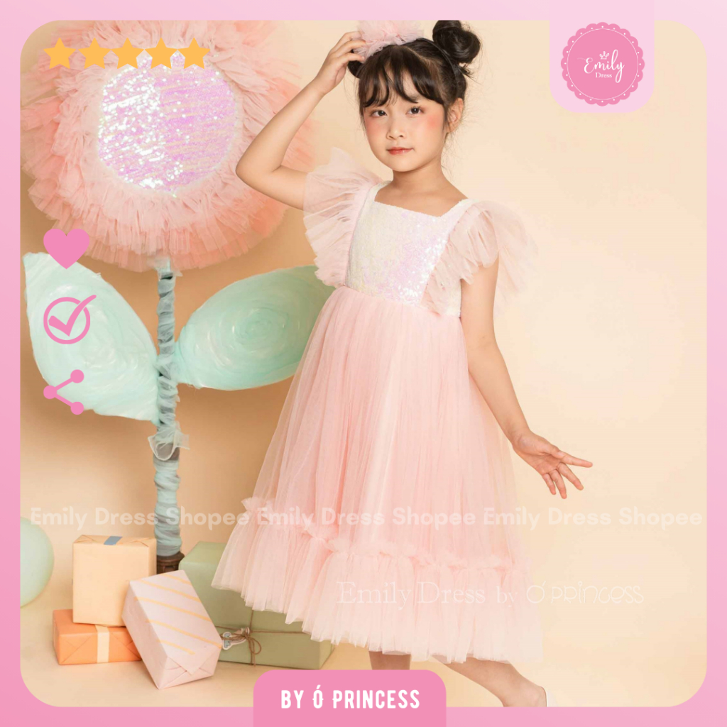 Ó Princess Váy đầm công chúa bé gái thiết kế cánh tiên, kim sa lấp lánh diện sinh nhật, đi tiệc, đi chơi [LS02]