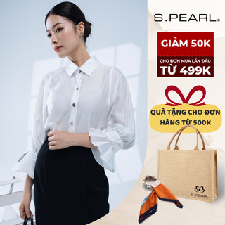 Áo sơ mi nữ SPEARL thiết kế tay lỡ bèo dáng suông vừa vải tơ thô - 23SF36816107
