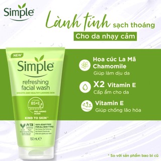 Sữa rửa mặt Simple Refreshing Facial Wash 150ml Chính Hãng