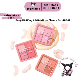  Phấn má hồng Hold Live 4 ô màu Hồng Lạnh Chance On tự nhiên nhiều tone màu kèm má hồng kem kuromi (HL707)