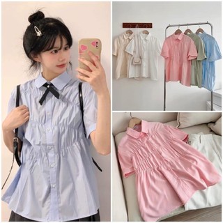 Áo Sơ Mi Nữ Tay Ngắn Thân Chun Cách Điệu Chất Thô Mềm Mát, Labibi
