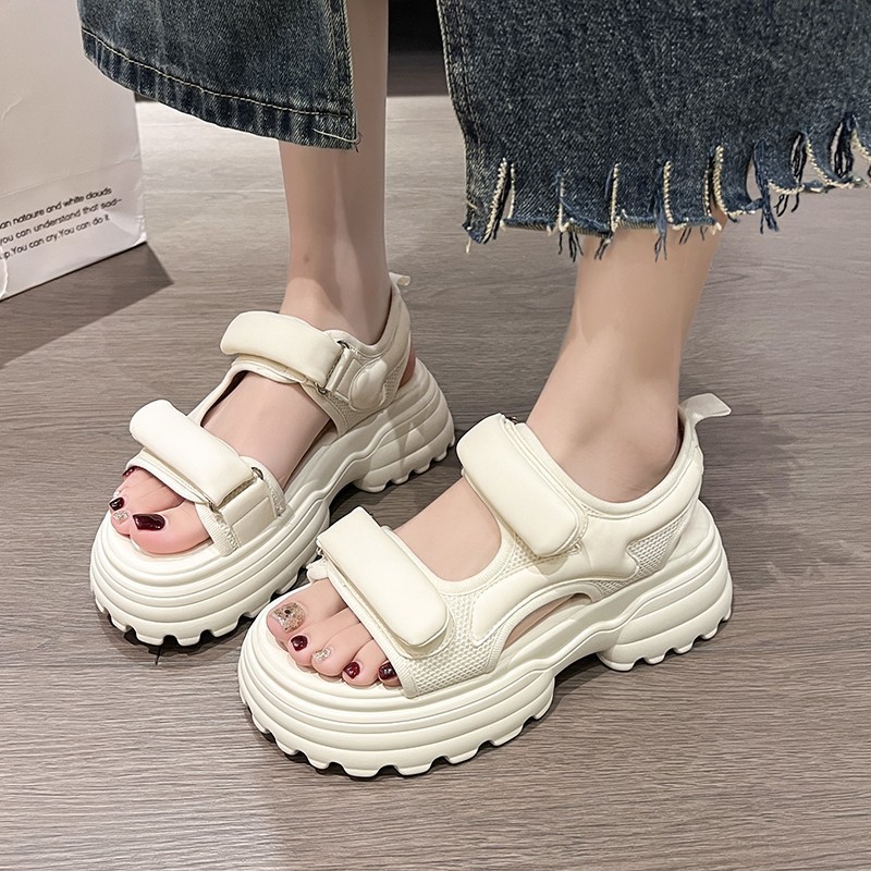 Sandal nữ đế răng cưa 5cm phối lưới kiểu dáng trẻ trung chất liệu êm mềm mại