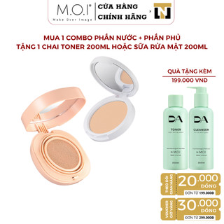 Combo Phấn Nước Trang Điểm M.O.I Kiềm Dầu Chống Nắng Baby Skin Cushion 90g và Phấn Phủ M.O.I Kiềm Dầu Kháng Nước 10g
