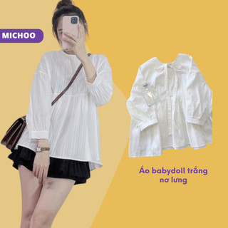 Áo Sơ Mi Babydoll Nữ Dáng Thụng MICHOO Trơn Thắt Nơ Lưng Nữ Tính