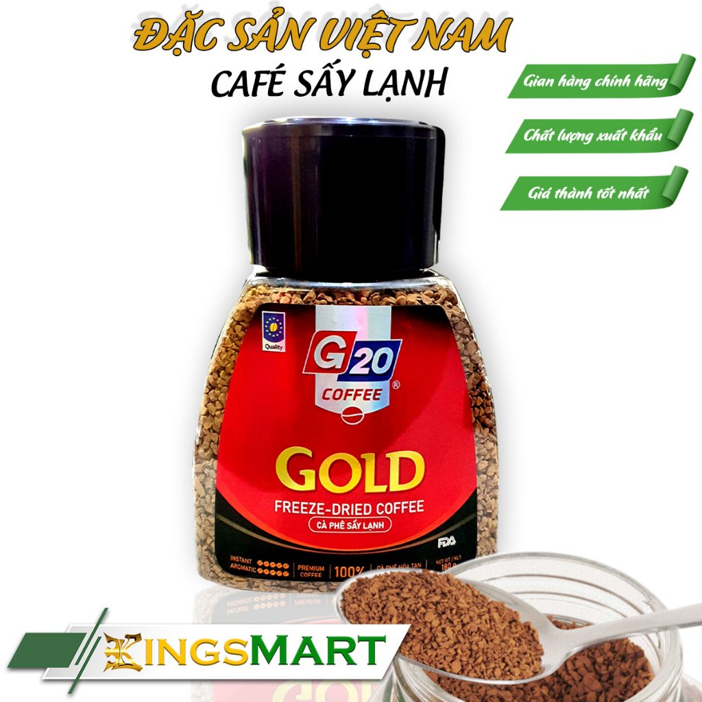 Cà phê sấy lạnh GOLD Arabica 100% - Thương hiệu G20 COFFEE THIÊN SA - Hũ 180g/120g - Kingsmart
