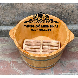 Chậu gỗ ngâm chân tặng kèm bàn lăn gỗ, chậu ngâm chân gỗ thông