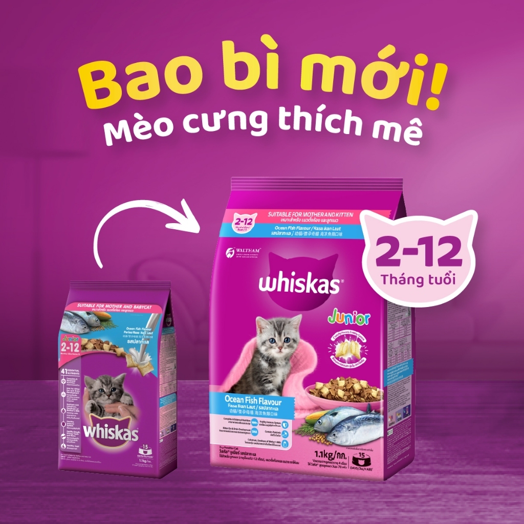 Thức Ăn Hạt Cho Mèo Con Whiskas Kitten - Gói 450gr
