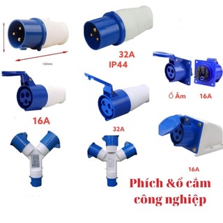 Ổ cắm, phích cắm công nghiệp 3 chấu 16A, 32A di động và gắn tường (IP44, 1 pha 220-250V)