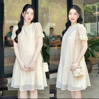 Đầm suông dáng dài đuôi cá chất voan tơ bèo tay hàng hai lớp cổ tròn thanh lịch bầu mặc công sở