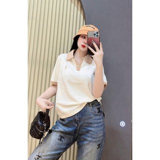 Áo thun nữ tay ngắn cổ bẻ khuy cài pha màu thêu ngựa hàng Quảng Châu, áo phông cổ polo phong cách hàn quốc đáng yêu 8808