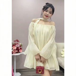 Đầm váy kiểu nữ chất voan tơ mềm 2 lớp cách điệu tiểu thư dài tay kèm đai Kozoda D157