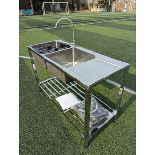 CHẬU RỬA CHÉN INOX 304 -  ĐÚC KHUÔN DÀY - 50cmx120cm (Đã Bao Gồm Chân và Bộ Vòi Xả )