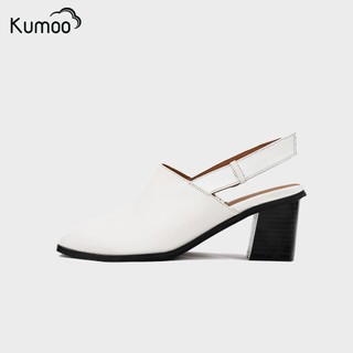 Giày Cao Gót Bít Mũi Nữ KUMOO Laure Retro Heels Màu Trắng Da Nappa Đế 5cm Quai Hậu Tiện Dụng Thời Thượng GCG-KUMO-008