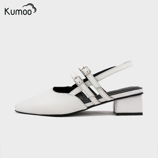 Giày Cao Gót KUMOO BLOCK MARYSLING Màu Trắng Chất Da Nappa Đế Vuông 4cm Độc Đáo Quý Cô Công Sở GCG-KUMO-010