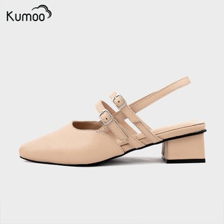 Giày Cao Gót KUMOO BLOCK MARYSLING Màu Kem Chất Da Nappa Đế Vuông 4cm Độc Đáo Quý Cô Công Sở GCG-KUMO-010