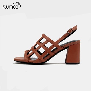 Giày Sandal Cao Gót Nữ KUMOO Emma Heels Màu Đen Nâu Nappa Gót Vuông 7cm Tiện Lợi Quai Mảnh Êm Chân - SDCG-KUMO-007