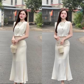 Set bộ lụa áo xuông phối chân váy đuôi cá Y51