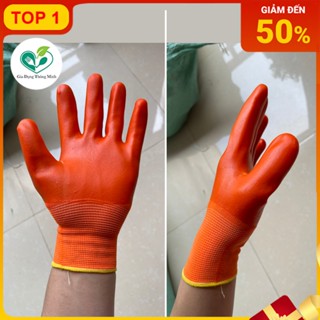 Găng tay lao động PVC phủ sơn Cam cả bàn siêu dày hàng loại 1, một bịch 12 đôi nặng 1200 gam