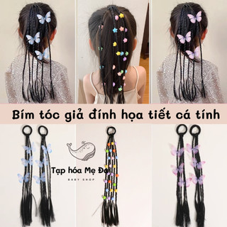 Tóc giả thắt bím dài đính họa tiết cá tính nhiều màu thời trang cho bé gái mềm mại tự nhiên không lộ mối nối