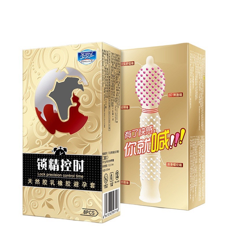 Bao cao su gai cao cấp co thắt điểm  G 5D - hộp 8 bao