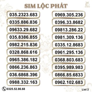 Sim số đẹp lộc phát vip viettel list 2, hỗ trợ đăng ký chính chủ