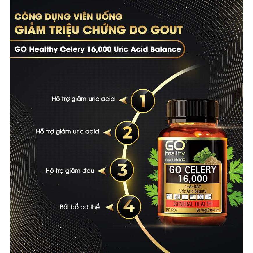 Viên uống Go healthy Celery 16000 phòng và hỗ trợ xương khướp gout giảm sưng đau do gút hộp 30 viên