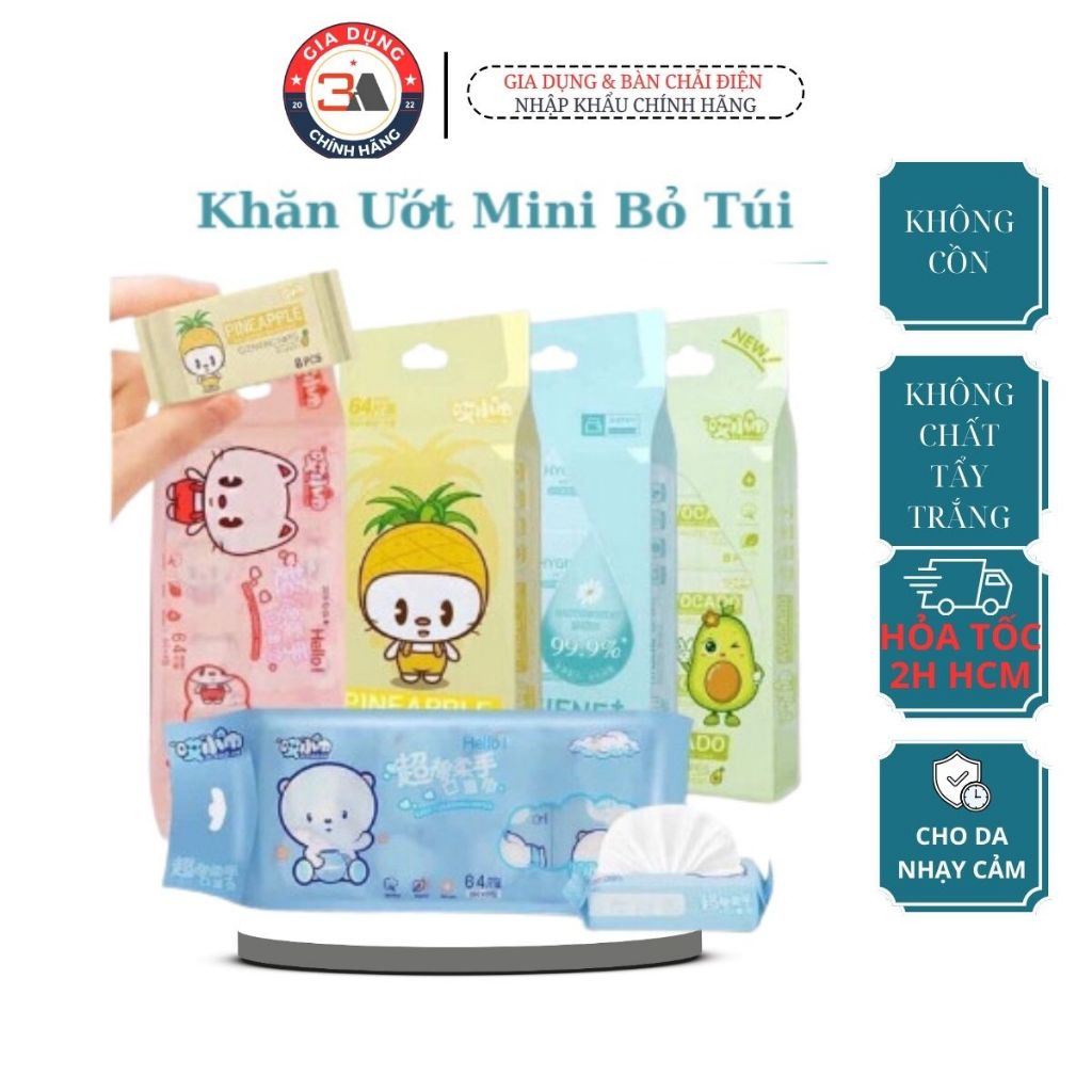 Set 8 Gói Khăn Giấy Ướt Mini Bỏ Túi Tiện Lợi- Khăn Ướt Trẻ Em