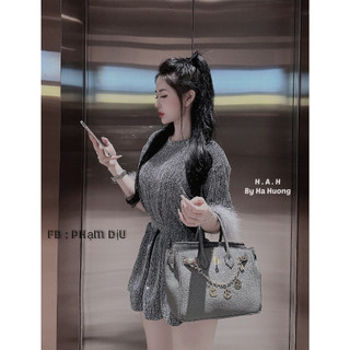 Set bộ nhũ đá tay lông bling, bộ áo cộc mix chân váy nhũ có quần bảo hộ sang chảnh hàng chuẩn L1 QCCC LuciK Shop SB0070