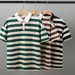 Áo Thun Polo Kẻ Sọc Ngang Nam Và Nữ from rộng tay lỡ phong cách hàn quốc trẻ trung năng động chất vải dày dặn