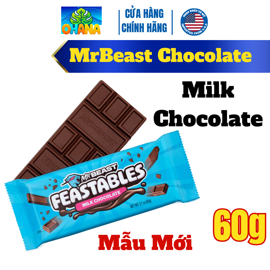 Kẹo socola mrbeast - chocolate mr beast bản giới hạn Feastables MrBeast 60g-Vị Milk Chocolate[MẪU MỚI]-[Đá Gel]