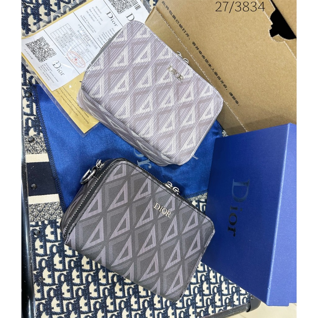 Túi D.I.O.R Pouch With Strap Xám Diamond Canvas