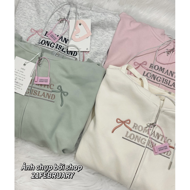 Áo hoodiezip màu hồng xinh xắn thời trang mới 2024 nó túi có nón