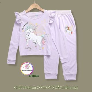 XẢ HÀNG 11 đến 38kg - Bộ ngủ tay dài cho bé gái cổ bèo thun cotton VNXK vải mát D99
