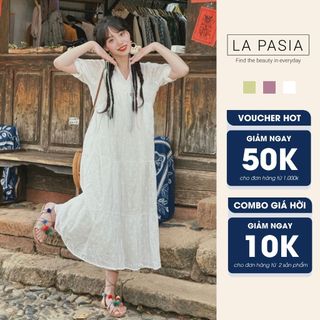 Váy Dáng Dài Tiểu Thư LP8 Dáng Suông Cổ Tim Sang Chảnh Phối Đồ Đi Du Lịch, Mặc Ở Nhà
