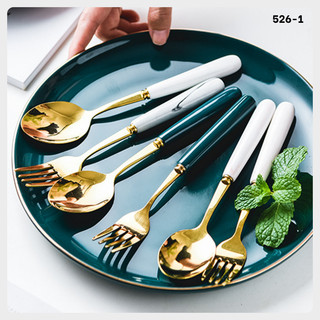 Thìa đũa muỗng dĩa inox 304 mạ vàng cán dài cao cấp - 526-1