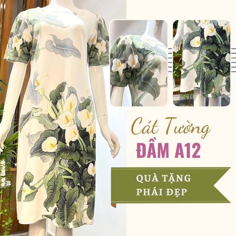 Đầm Trung Niên Nữ Cho Mẹ Kiểu Họa Tiết Hoa Lạ Mắt Màu Trắng Siêu Sang, Co Dãn Thoải Mái A12 - Thời Trang Cát Tường