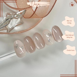 MÓNG TAY GIẢ form hàn quốc TRÒN thiết kế nail box vẽ họa tiết xinh xắn nhẹ nhàng MT098 TẶNG KEO DÁN MÓNG