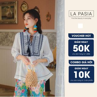 Áo Sơ Mi Nữ Tay Lỡ Cổ Tàu LP14 Phong Cách Tiano Vintage Thêu Họa Tiết Cao Cấp