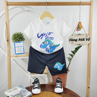 S030 - (14-30kg) Bộ áo thun quần cộc size đại cho bé trai hình khủng long vải cotton mềm mịn