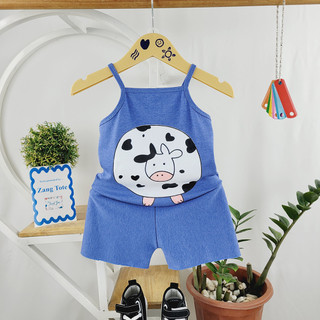 S008 - (8-18kg) Bộ 2 dây cho bé gái hình bò sữa vải cotton mềm mịn