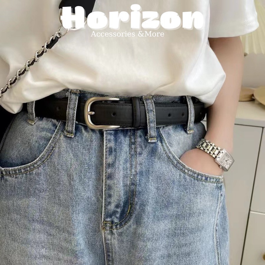 Thắt lưng nam nữ da bản vừa 2.8cm mặt khuyết oval đai thắt váy Style Hàn Quốc màu bạc có lỗ bấm dây nịt ulzzang  Horizon