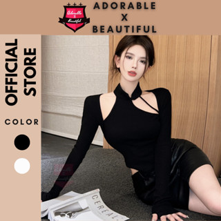 [Ảnh thật] Áo Thun Tay Dài Cut Out Xẻ Vai Hàng Nhập, Áo Croptop Xẻ Kiểu Đen Trắng Form Lửng Y2k  [AdorablexBeautiful]