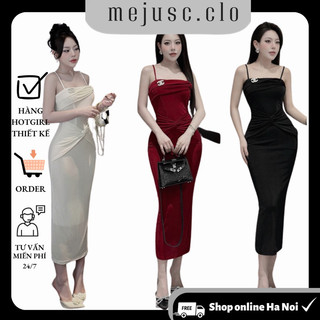 (sẵn trắng )Đầm Thiết Kế 2 Dây Dáng Dài Ôm Body Xoắn Ngực Eo Đi Chơi Đi Tiệc Sang Trọng M33
