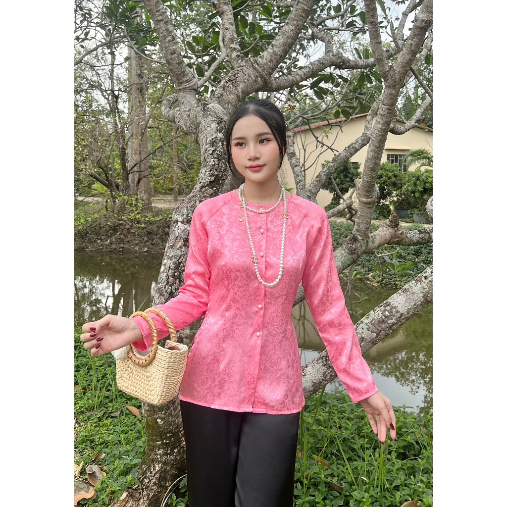 Nguyên bộ bà ba gấm tay dài quần đen-G4