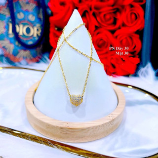  Dây chuyền xích nhỏ kèm mặt tim xi vàng full xoàn đính đá cz nhân tạo Kami trang sức cao cấp 