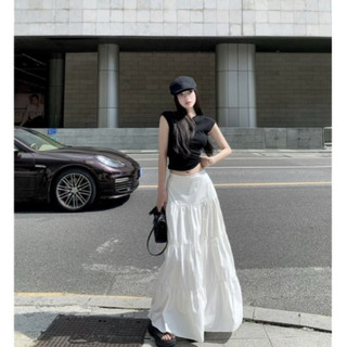 Chân váy đũi midi xòe tầng