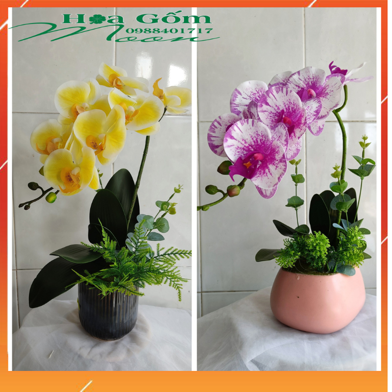 Bình Hoa Lan Hồ Điệp Cao Su Cao Cấp Giống Thật 99%(Bình Cắm Sẵn Hoa)-Cao 47cm