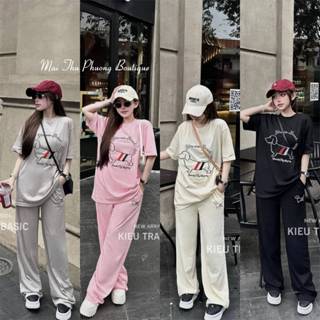 Set đồ nữ THOME áo phông nữ mix quần ống rộng kiểu in hình thome 4 màu xinh girl phố TP605