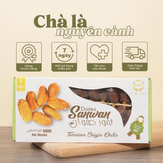 Chà là nguyên cành, Chà là sấy khô tự nhiên không đường hữu cơ Sanwan nhập khẩu Tunisia dẻo, thơm ngon (500g)